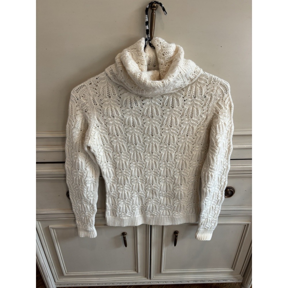 Ralph‎ Lauren Purple Label Beige Cable Knit Turtleneck Scalloped Cashmere Medium